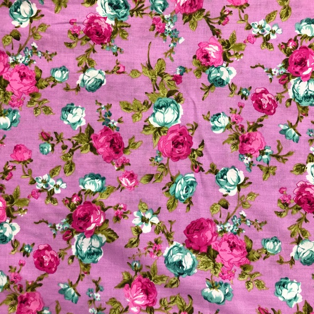 Kain katun Jepang motif bunga warna dasar pink