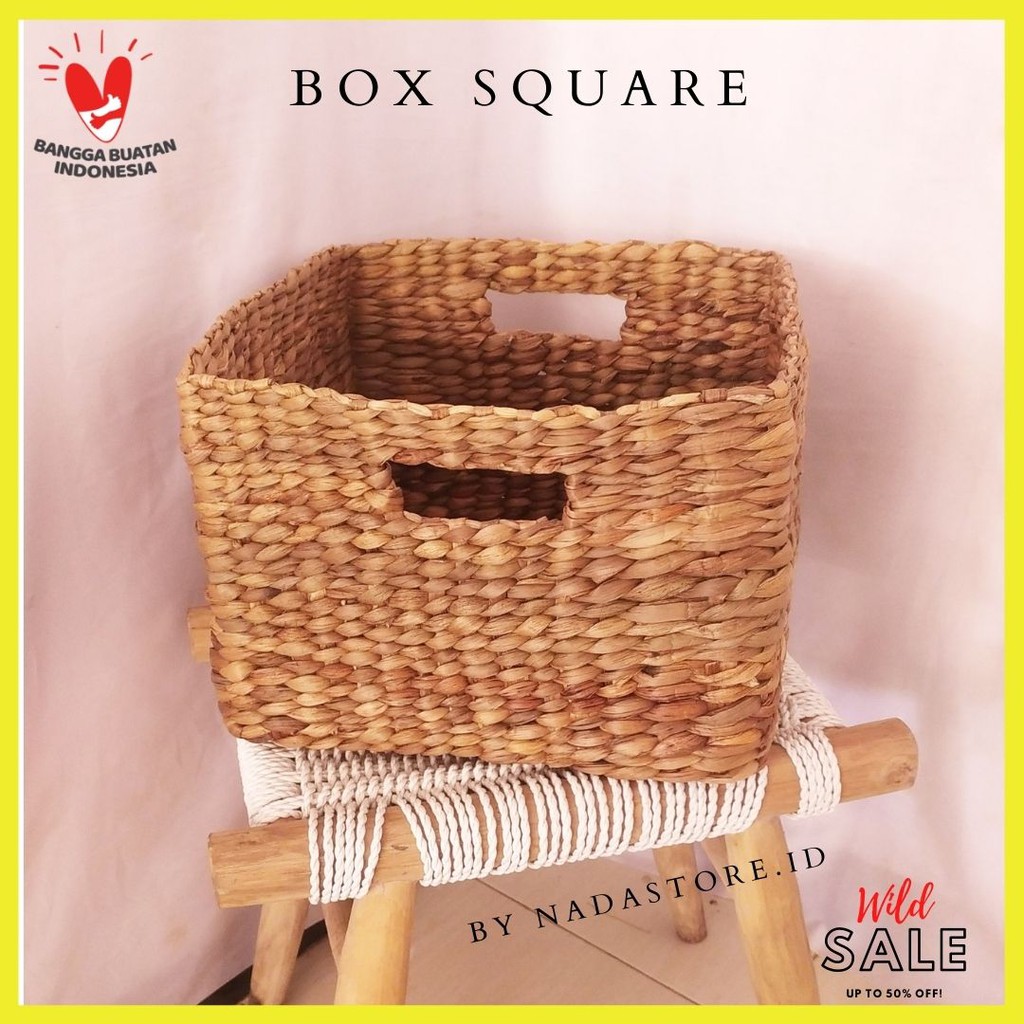 BOX PENYIMPANAN SERBAGUNA ANYAMAN ENCENG GONDOK SQUARE BOX  SIZE 30X30X20 DAN 35X3525 CM MURAH