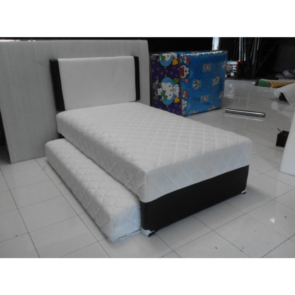 twin bed sorong 2 in 1 spring bed single susun 120 x 200 no 3 karakter kartun anak kain dewasa polos minimalis garansi gratis ongkir matras kasur tingkat murah