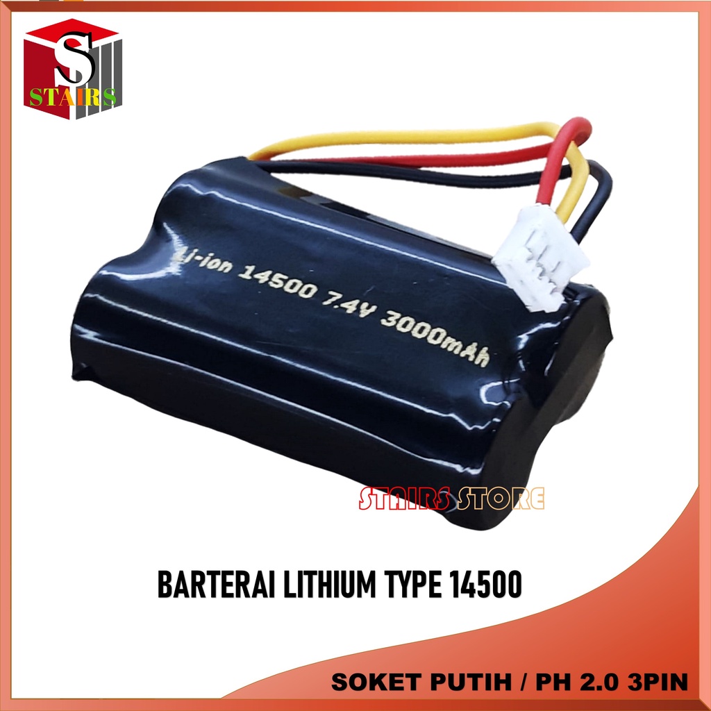 Baterai Speaker Bluethoot  Type 14500 Li-ION 7.4V-3000mAh Soket PH 2.0 3Pin