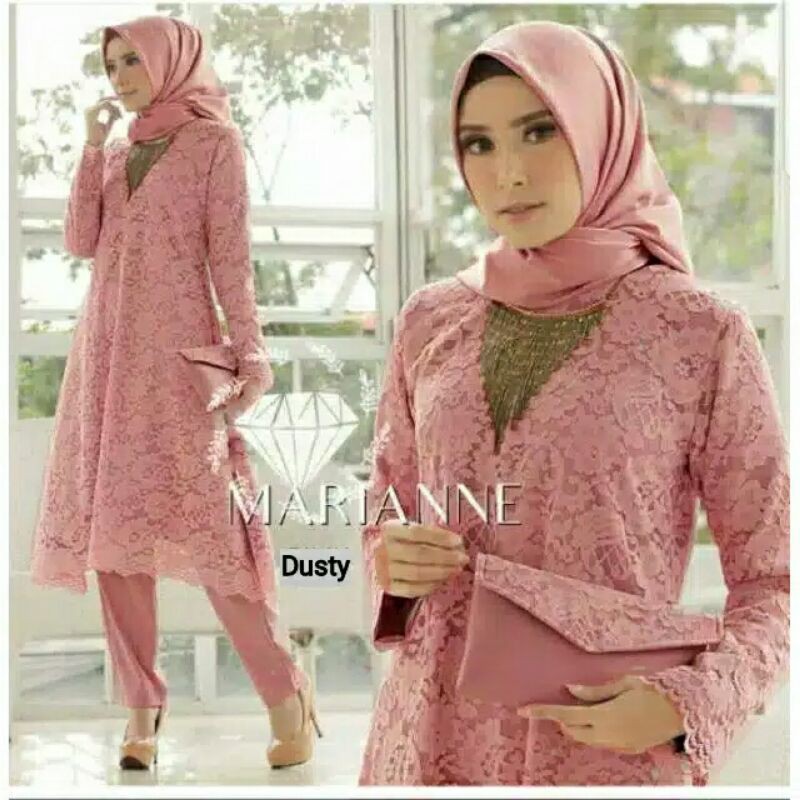SETELAN MARIANE BROKAT BAJU DAN CELANA BAHAN ADEM TEBAL BAJU KEBAYA BATIK PESTA KONDANGAN