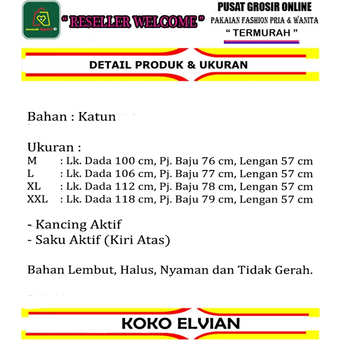 Baju Pria Muslim KOKO ELVIAN JUMBO Lengan Panjang Bahan Katun Toyobo Premium Size M - XXL / 25355 25357 25359 25361