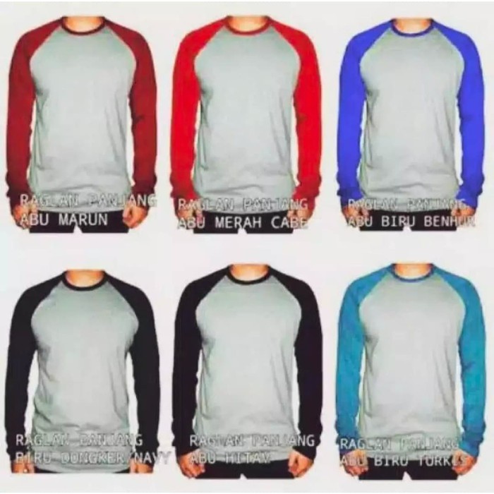 Kaos Raglan Panjang Pria Dewasa| Raglan polos.L.XL.XXL , Kaos Raglan Jumbo lengan panjang