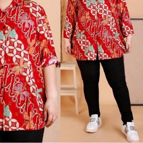➪ BAJUBUNDA = KEMEJA BATIK BIG SIZE WANITA LD 120 / ATASAN JUMBO UKURAN BESAR ✹