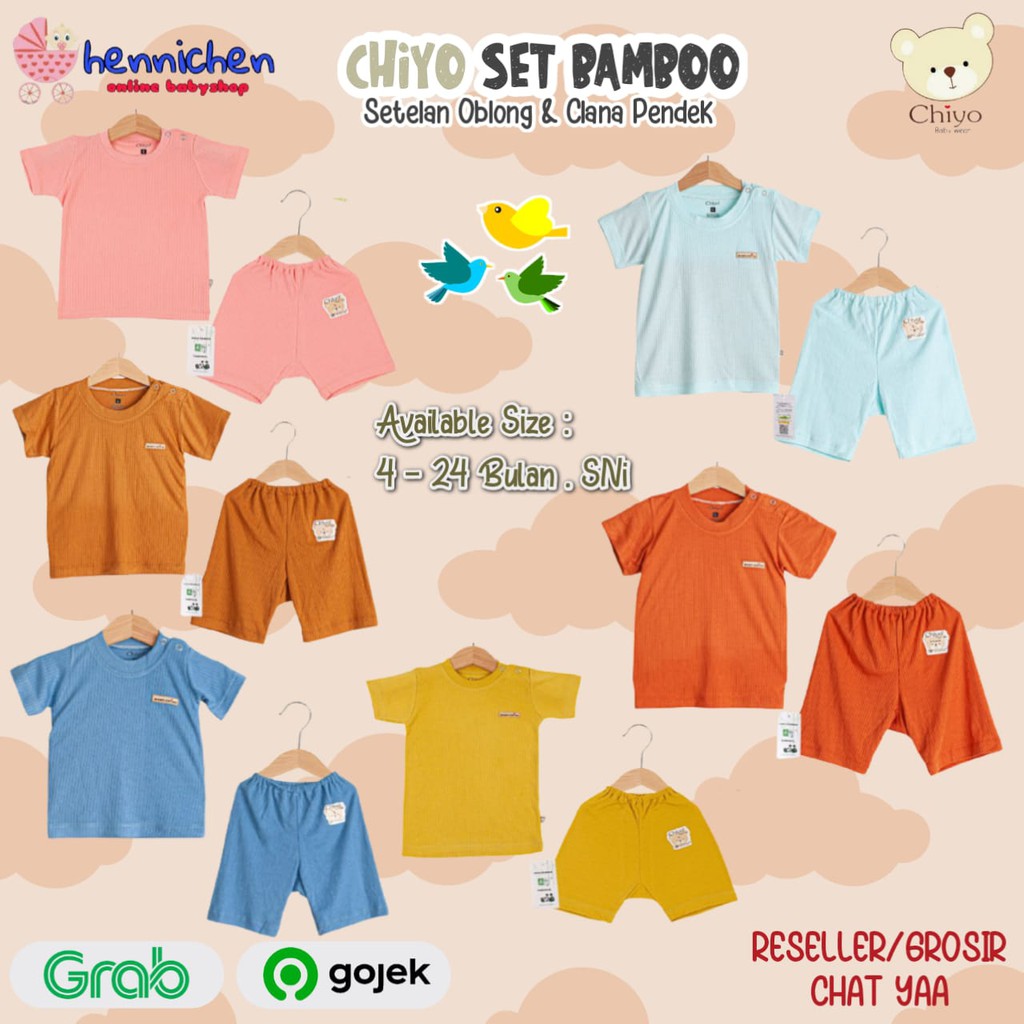 CHIYO BAMBOO Setelan Oblong Pendek &amp; Celana Pendek Size 4 - 24 Bulan