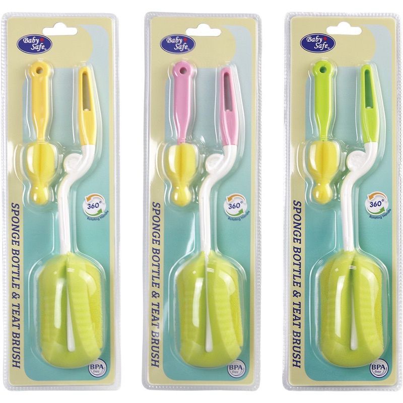 Baby Safe Sikat Botol & Dot BS368 | Babysafe Bottle Sponge & Teat Nipple brush 360 derajat | Spons P
