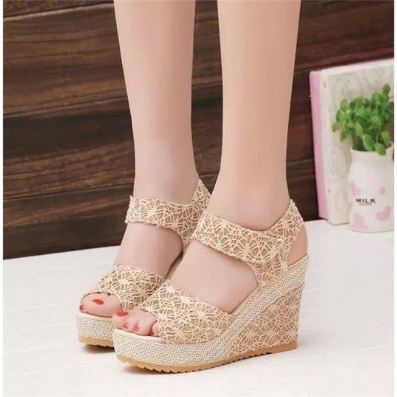 SANDAL WEDGES WANITA BRUKAT SANDAL WEDGES HAK HEEL TINGGI CEWEK JELLY SANTI