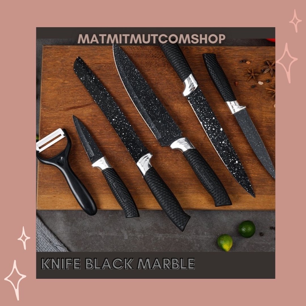 Pisau Set Keramik 6 in 1 Professional Kitchen Knife Set KNIFE SET Black Marble