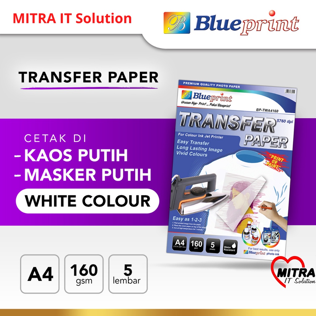 

KERTAS TRANSFER / TRANSFER PAPER WHITE BLUEPRINT A4 BP TWA4160