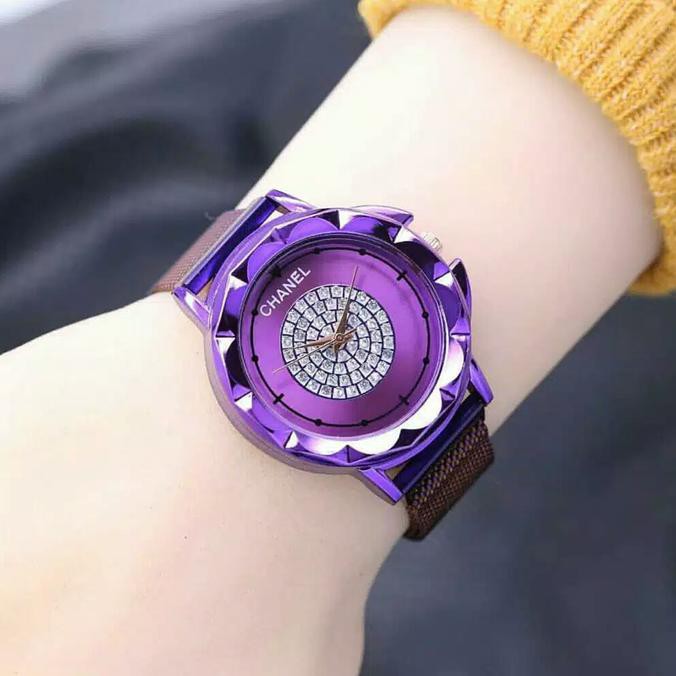 JAM TANGAN WANITA CH02 RANTAI PASIR MAGNET SUPER || ANTI AIR | MURAH - Ungu