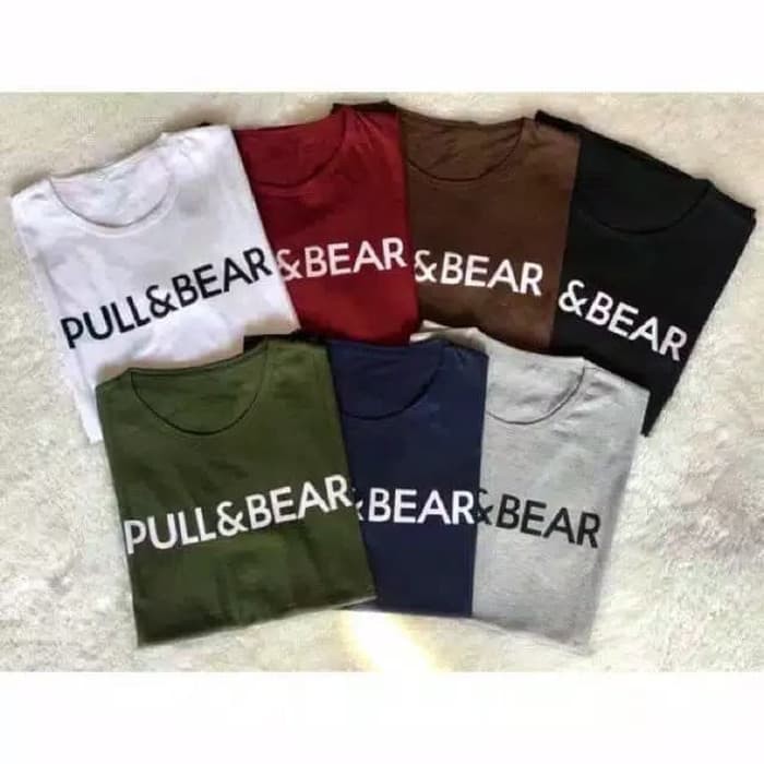 TBI Kaos Pull n Bear Polos Tee Shirt Fashion Style Atasan Baju Oblong - Putih, Allsize to L