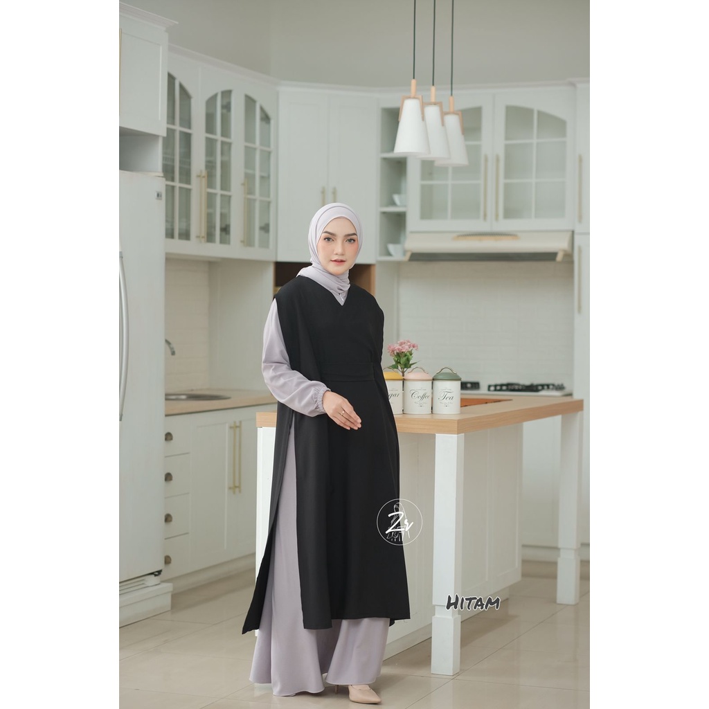 dress Liya klarissa viona ori zr gamis lebaran itycrepe polos plus outhe rempel bahu modis trend selebgram busana muslim wanita terkini-LIYA HITAM