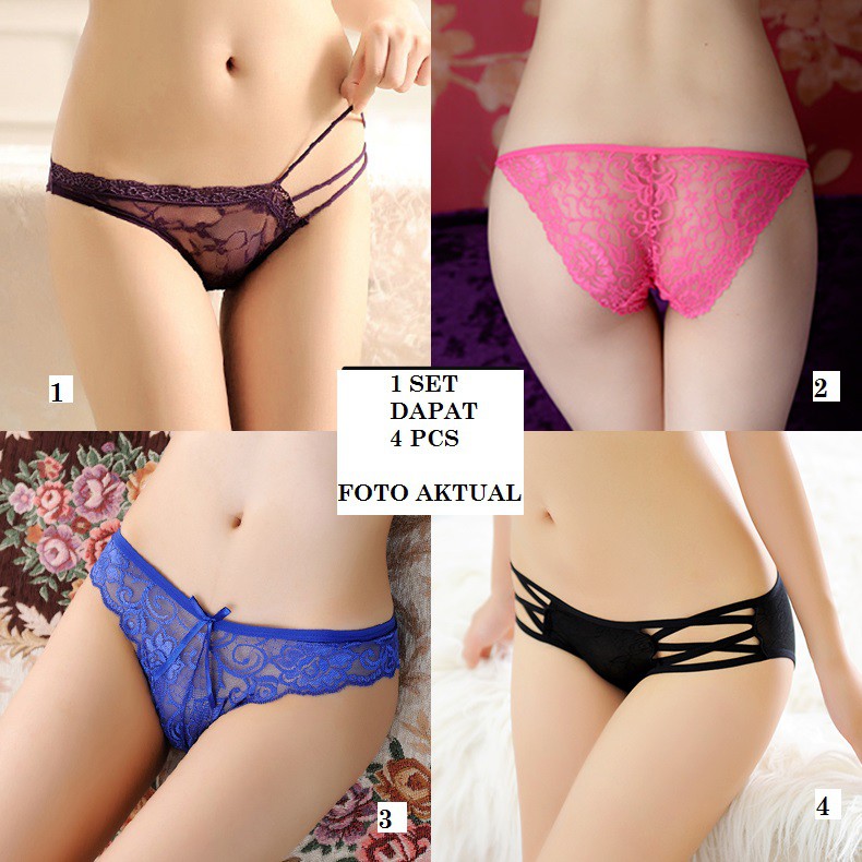 Celana Dalam Wanita 1 Set Get 4 Transparant Colorful Beautiful Feminine Sexy Cute Murah Impor Nyaman