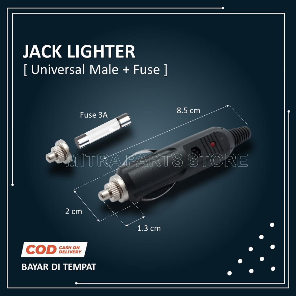 Jack Lighter Male Lamp Indicator / Colokan Lighter Mobil Cowok Lampu Indikator