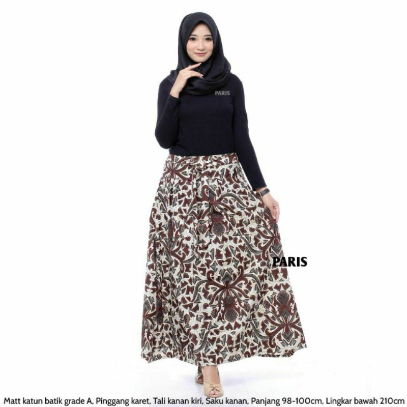 Rok Katun Motif Batik Wanita Remaja Dewasa Panjang Jumbo Fashion Muslim Kekinian Terbaru Pekalongan-J