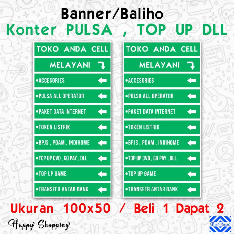 Banner Baliho Konter Pulsa Hijau Ukuran 50x100 Beli 1 Dapat 2 MURAHHHHH