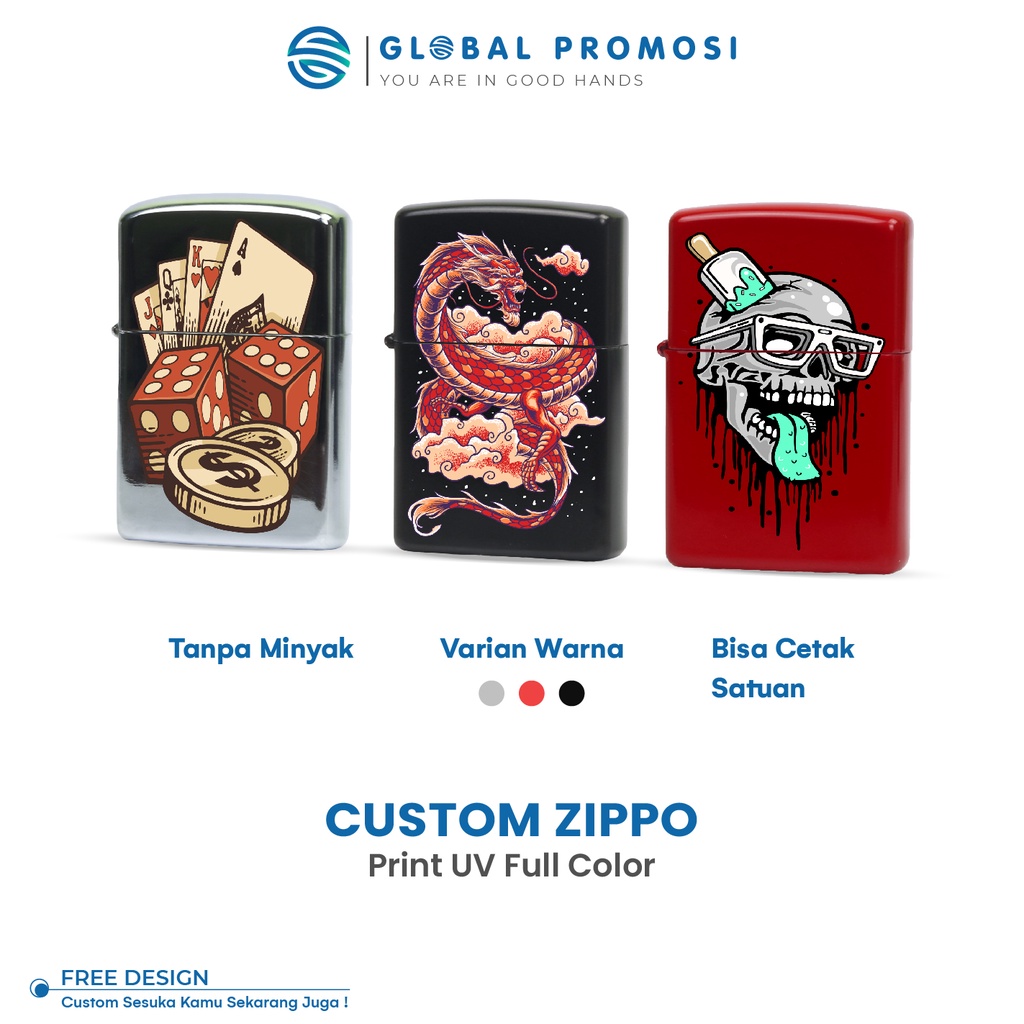 Zippo Custom Print UV Cetak Full Warna Gradasi Design Bebas Promosi/Souvenir