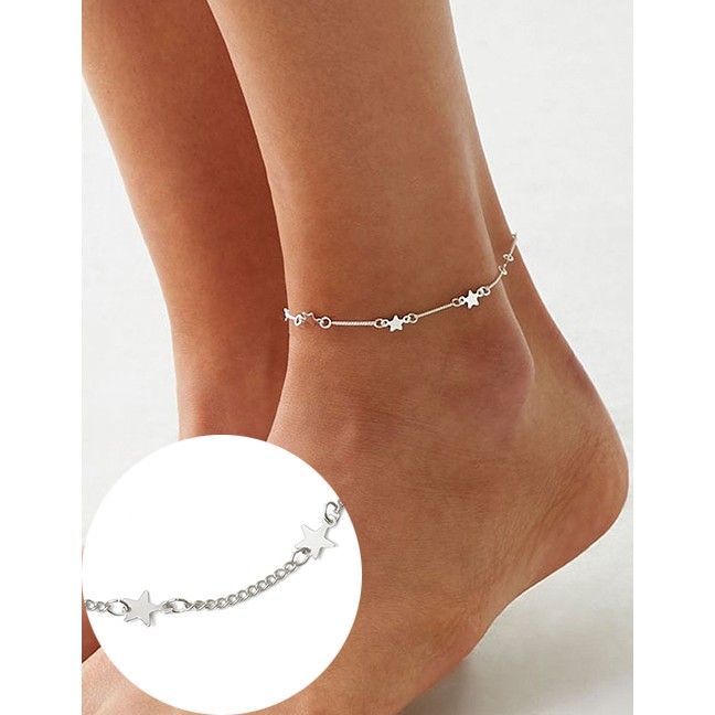 LRC Gelang Kaki Fashion Five-pointed Star Tassel Single Layer Geometric Anklet K34932