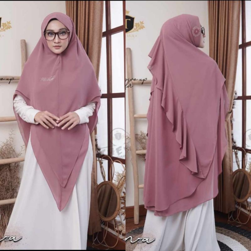 Thewa Khimar jumbo Queenza Ori Thewa/ceruty babydoll soft pet 2layer/khimar jumbo jilbab instan/keru