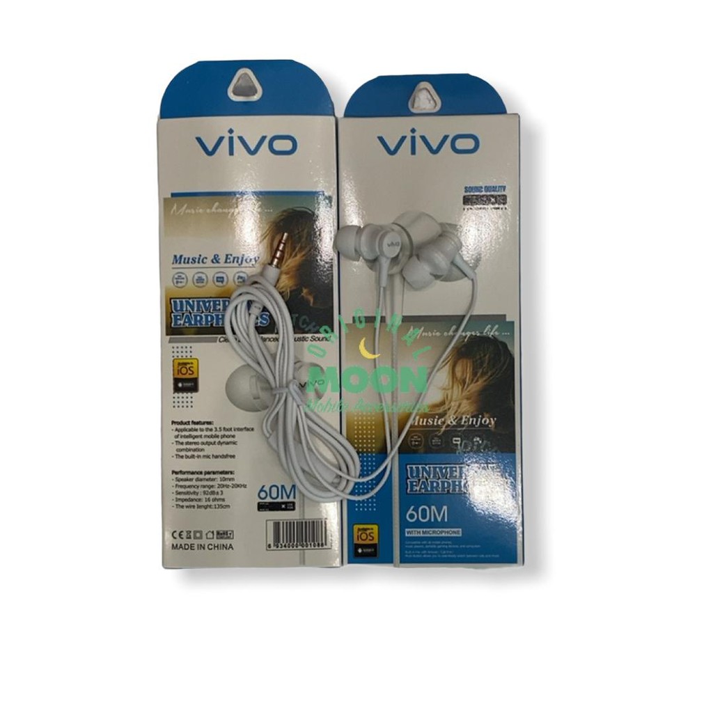 Headset Handfree Earphone brand vivo Stereo MEGA BASS 60M