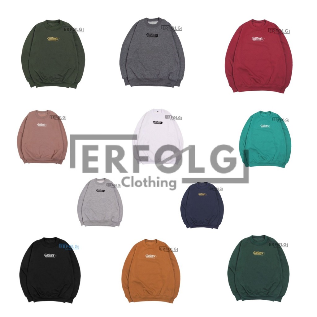 Erfolg Clothing Suwiter Crowneck Oversize Couple Pasangan Crewneck Jumbo Basic Polos Unisex Pria Wanita Premium Sweater Oblong Cowok Cewek Warna Hijau Army Brand Lokal Original