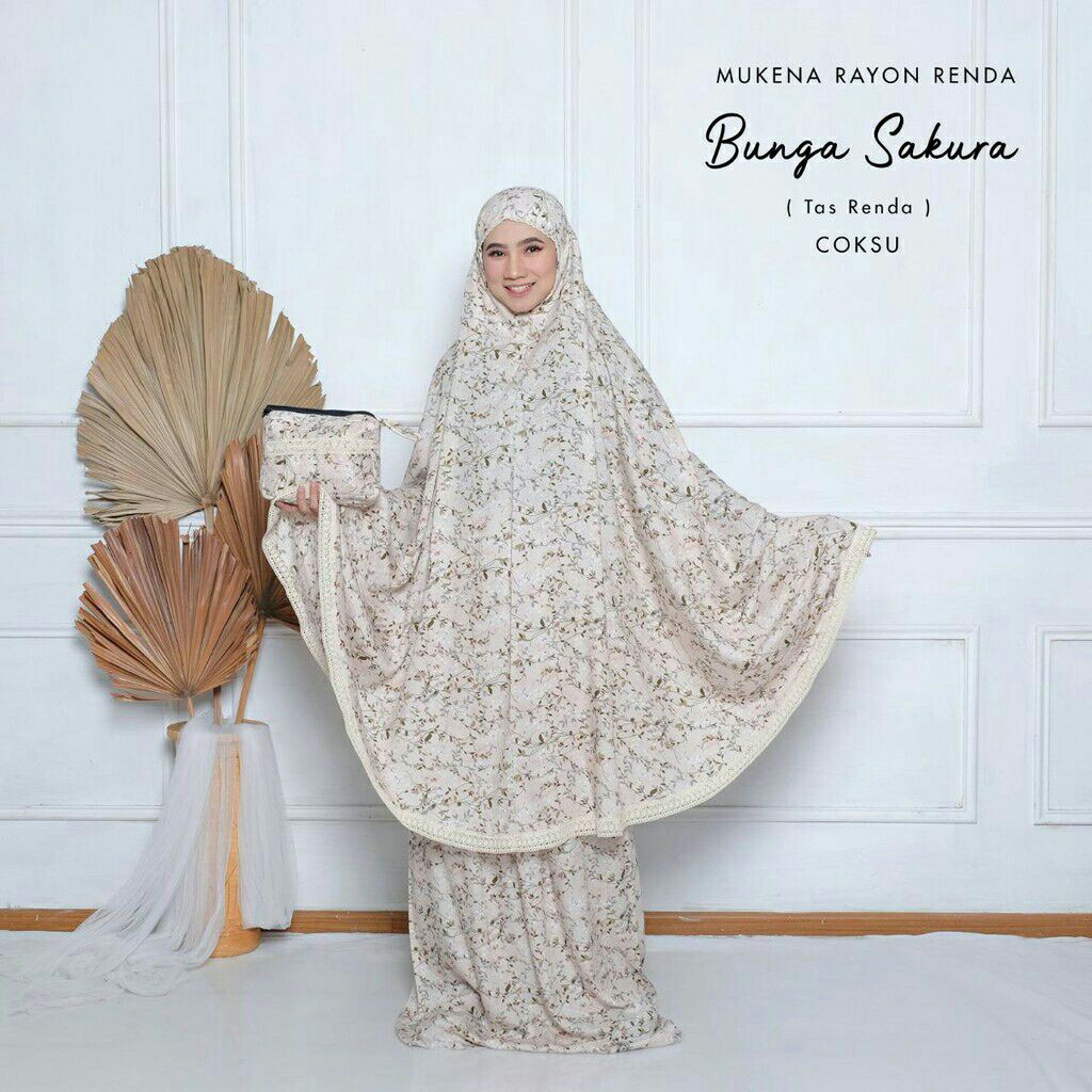 MUKENA RAYON RENDA BUNGA SAKURA TAS RENDA