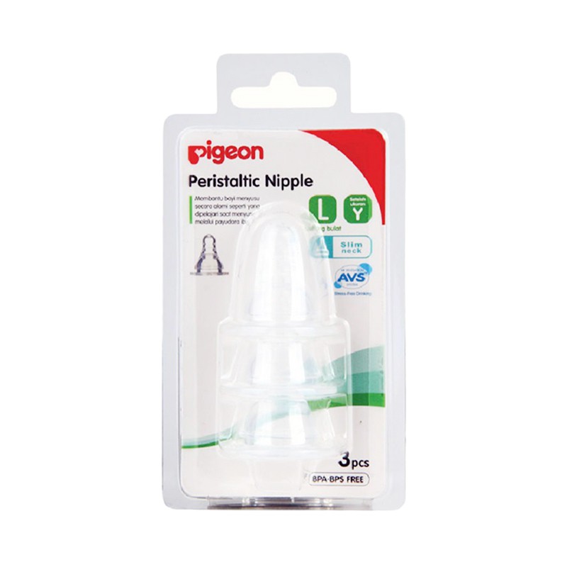 Pigeon Slim Neck Peristaltic Nipple with Blister L/M isi 3pcs