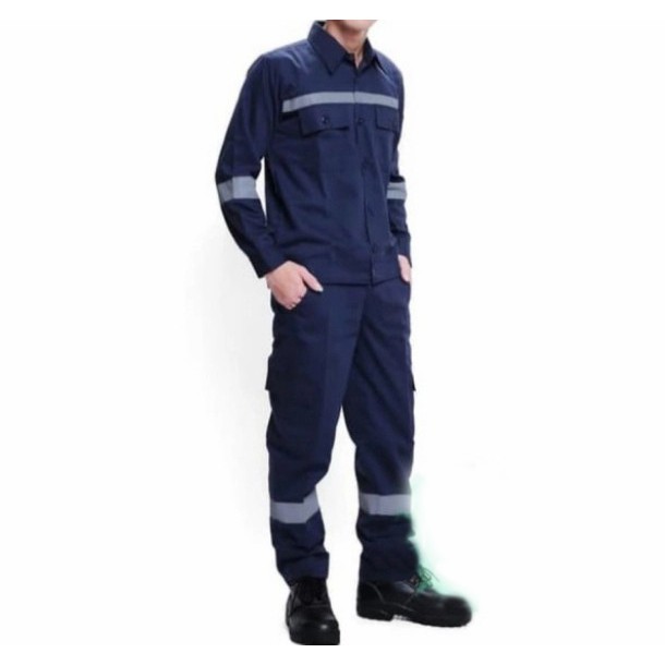 Kemeja Safety Okinawa Navy / Seragam Kerja / Baju Celana Kerja