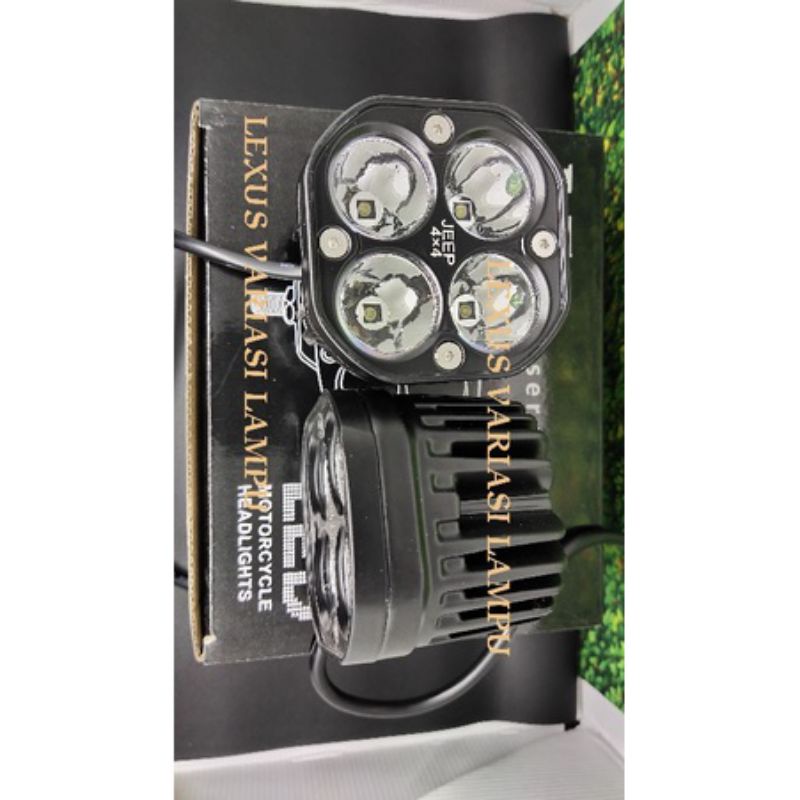 sepasang/2pcs Lampu Tembak Cree L4Z 4Mata Spotlight+lensa kuning - Lampu Tembak Sorot 4 Mata L4Z - Lampu 12-24volt motor mobil bisa pakai