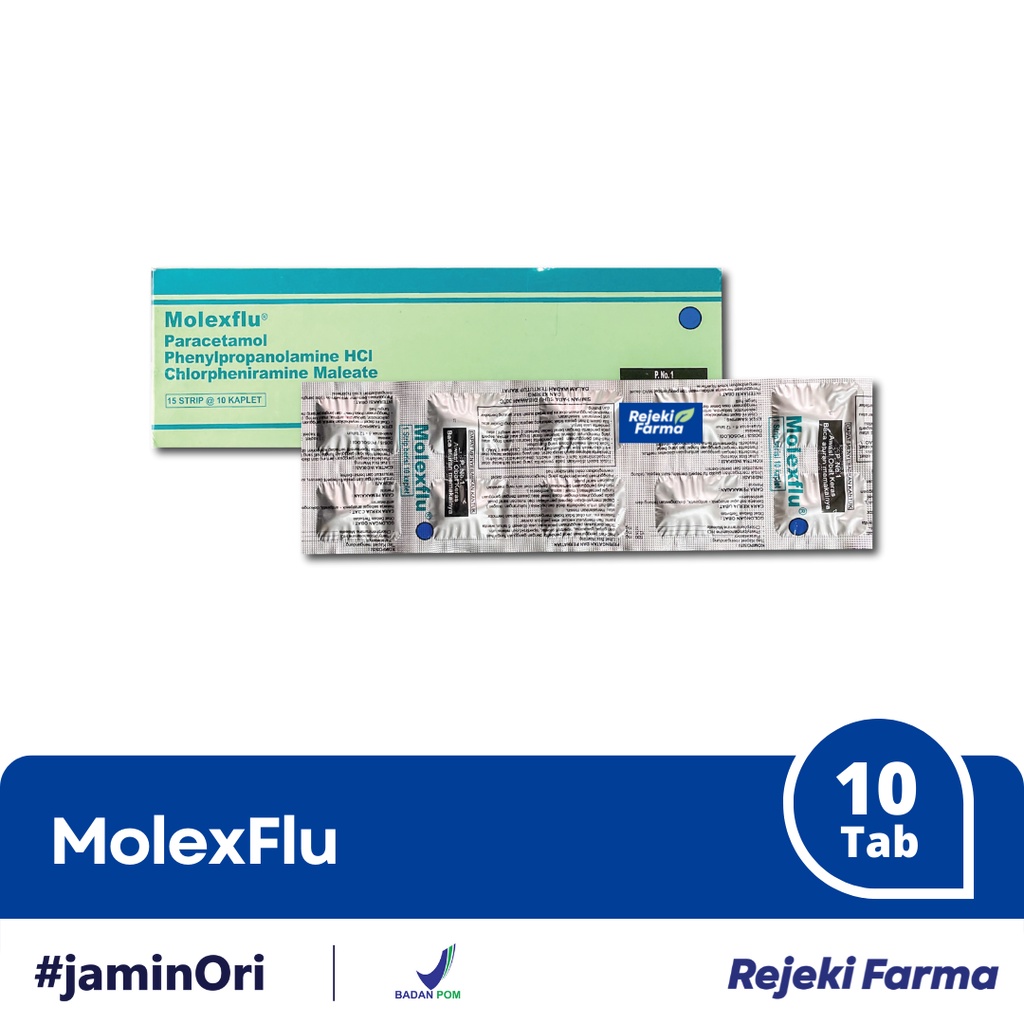 MolexFlu 1 Strip isi 10 Kaplet Tablet Tab - Molex Obat Batuk dan Flu