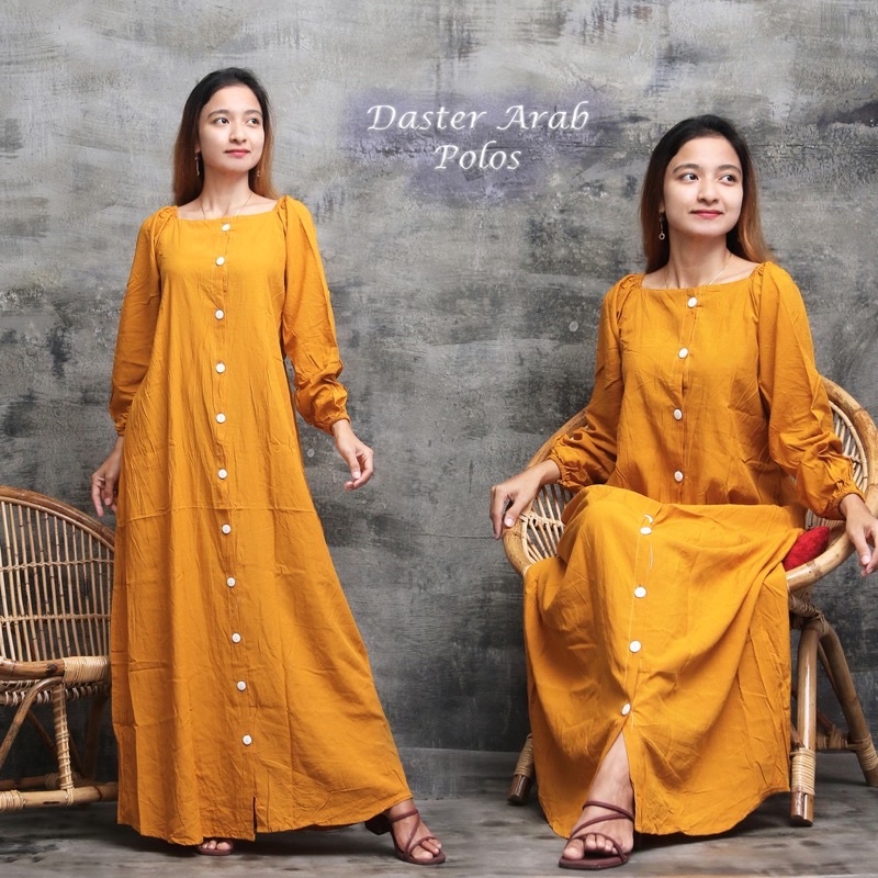 Daster Arab Panjang Polos Full Kancing Lengan Panjang