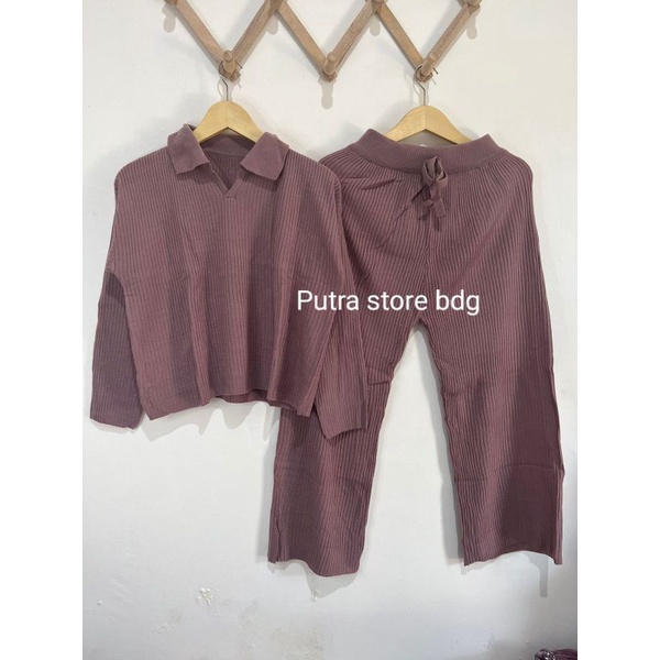 One Set Sonya polo knit dan kulot rajut premium