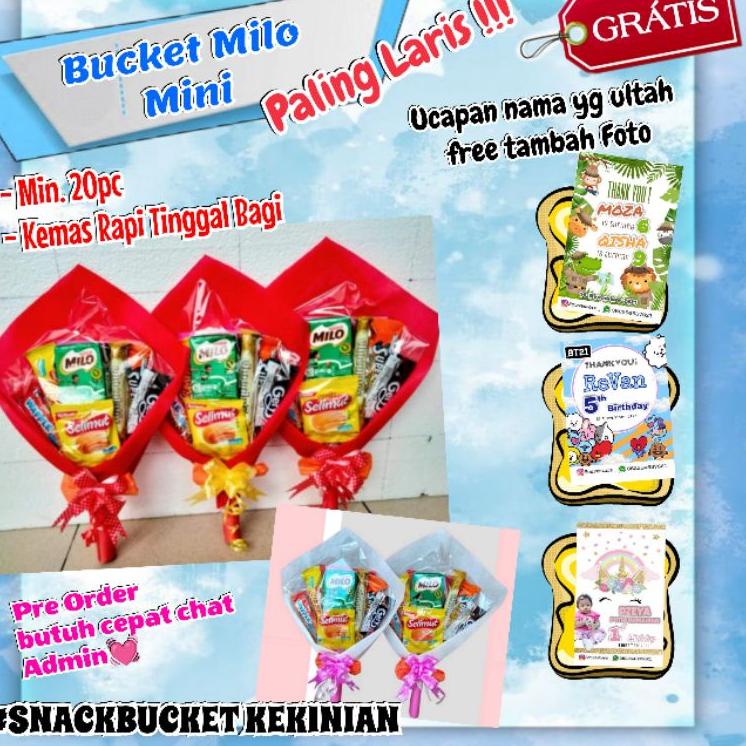 

₴ Bucket Milo Mini / Snack Bucket Satuan / Mini Bouquet / Bucket Snack Ulang Tahun / Bingkisan Ultah Anak/ Hampers Snack ♖
