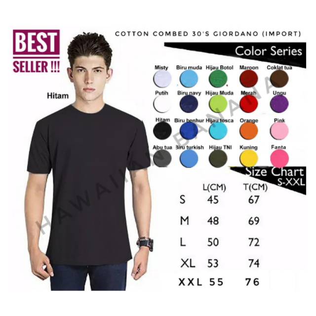 Kaos Polos Cotton Combed 30s Premium / Pendek / Bahan Import