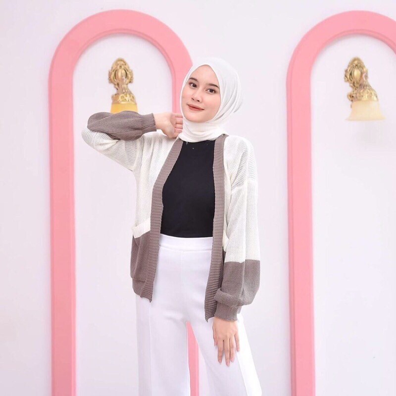 Two Tone Knit Cardy , PREMIUM SIZE