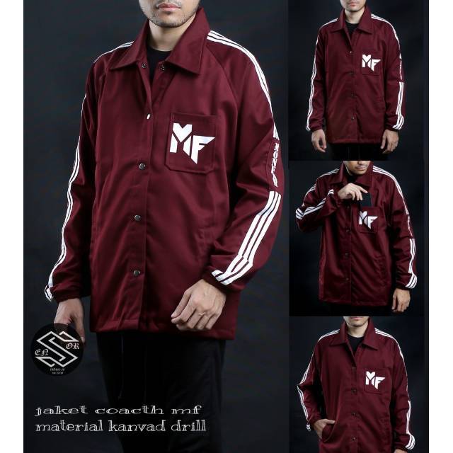 Jaket coach MF list hand premium maroon black navy