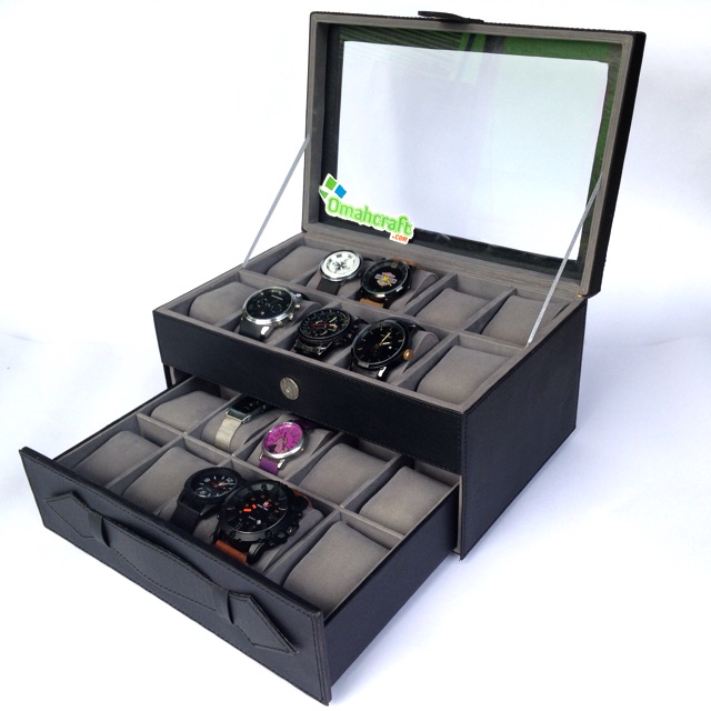 Watch Box SPORT isi  20 / Kotak Tempat Jam Tangan Arloji Warna HITAM ABU