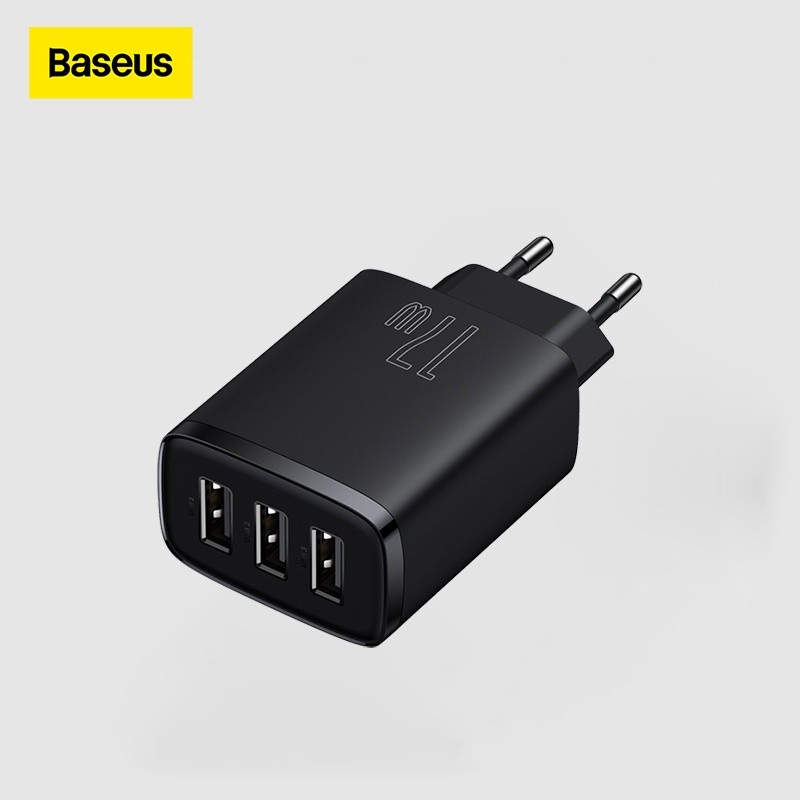 Baseus Original Adaptor Charger Compact 17W 3.4A 3 USB Port Kepala Adapter Casan Tiga Lobang Ori