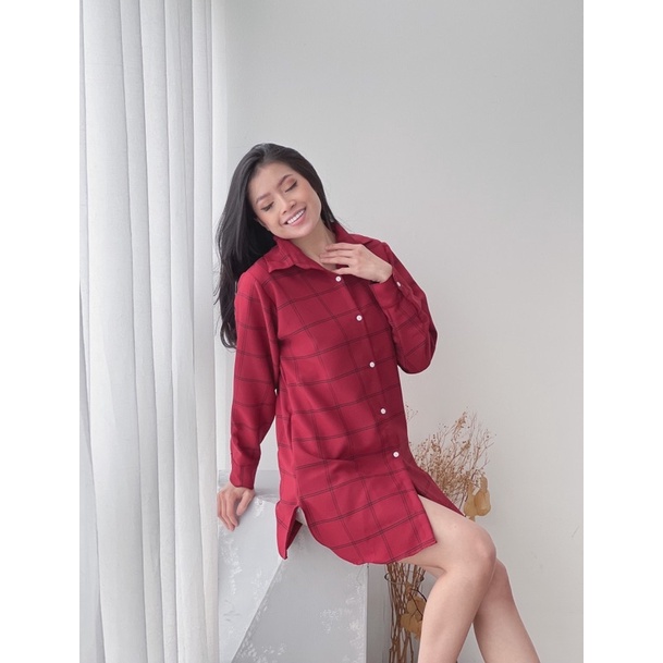 marketonline kemeja tunik wanita / dress kemeja wanita motif kotak kotak