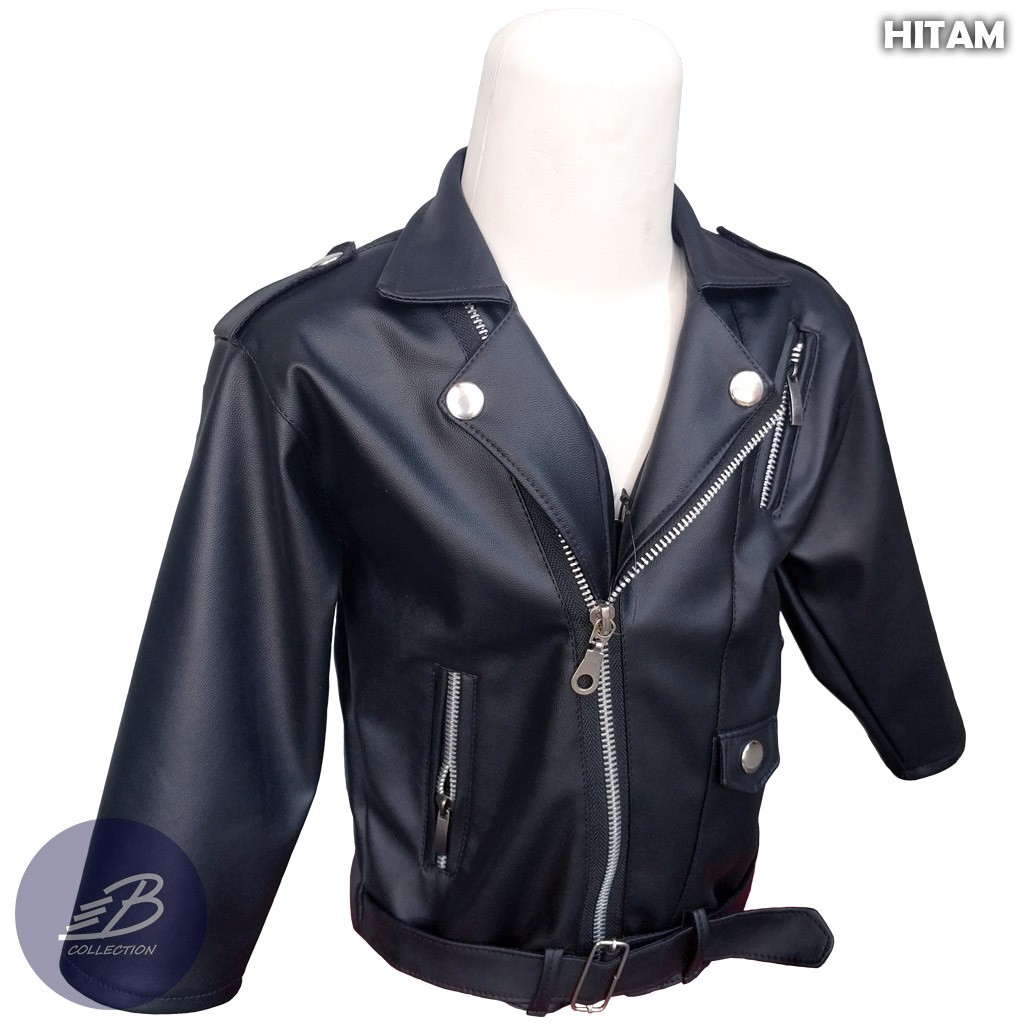 Jaket Anak Semi Kulit Ramones Bahan Vienna Lembut - Jaket Bayi Balita Karlit Sintetis Changcuters Usia 1-6 Tahun-Hitam