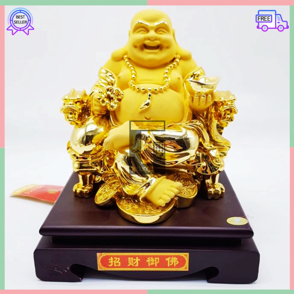 Pajangan Patung Hiasan Dekorasi Dewa Budha Buddha Julaihut Maitreya Matreiya Matreya Milefo Mi Le Fo Tertawa Hoki Rejeki Keberuntungan Yenpao Yuanbao Kantong Duit Uang Emas Meja Altar Hio Sembahyang Sembayang Hadiah Kado Imlek Sincia Cny 2023 Jumbo Besar