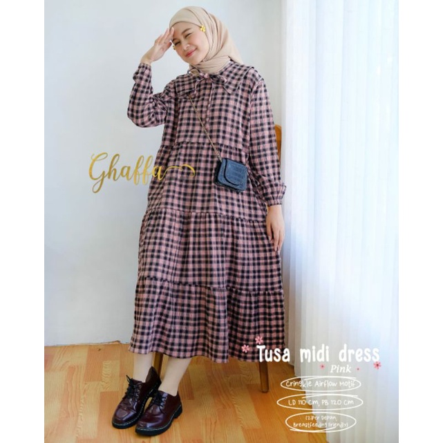 TUSA MIDI DRESS ORI GHAFFA THE LABEL // Fashion Midi Dress Terbaru Gamis Airflow Kekinian