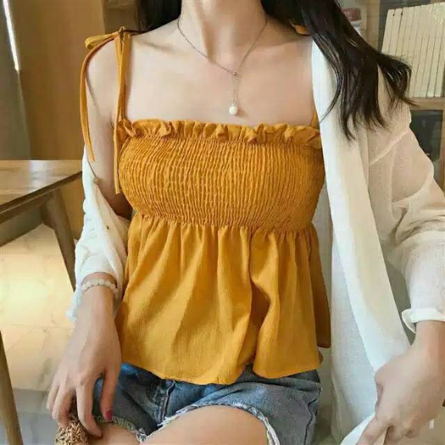 Sabrina kerut pita loss (tanktop kerut pita pundak)