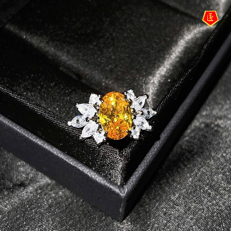 [Ready Stock]Inlaid Natural Topaz Yellow Diamond Ring