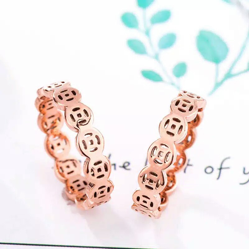 GG Cincin Wanita Titanium Gaya Kekinian Rose Gold#CC-KK