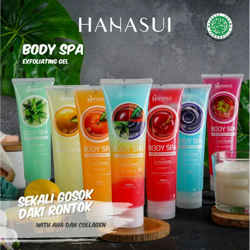 Hanasui (BPOM) Body Spa Exfoliating Gel 300ml-gel perontok daki bolot (VALENSIA)