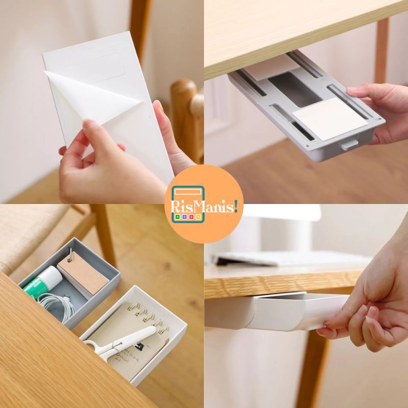 UNDER-DESK STORAGE DRAWER - Laci Mini Tambahan Tempel Bawah Meja Kerja Dapur Rak Aksesoris Alat Rias