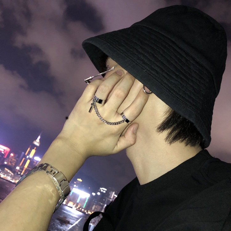 ✿AYN✿ FA101 Cincin Ganda Sambungan Rantai Gantungan Salib / Jangkar / ECG / Hexagram Gaya Pun kekinian