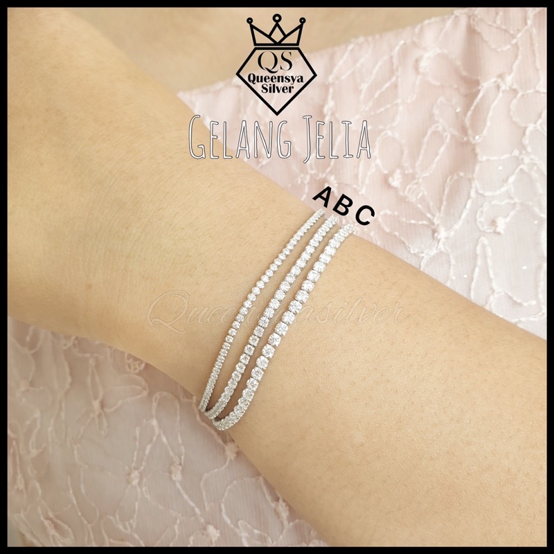 Gelang Bracelet Aksesoris Asesoris Accessories Perak Queensya Silver Wanita Remaja Dewasa Asli Silver 925 Perhiasan Fashion Perempuan Cewek Cewe Lapis Emas Mas Putih Model Full Permata 1 Baris FUJI AUREL NAGITA VANESSA