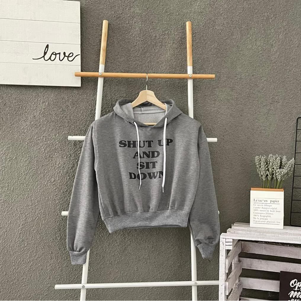 Nara Grosir - Shut Up Crop Hodie | Fashion Terkini | Sweater Termurah